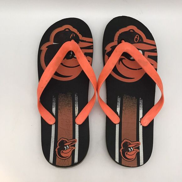 Baltimore Orioles Flip Flop Sandals MLB Team Bean Unisex Thongs Orange & Black - Picture 6 of 10